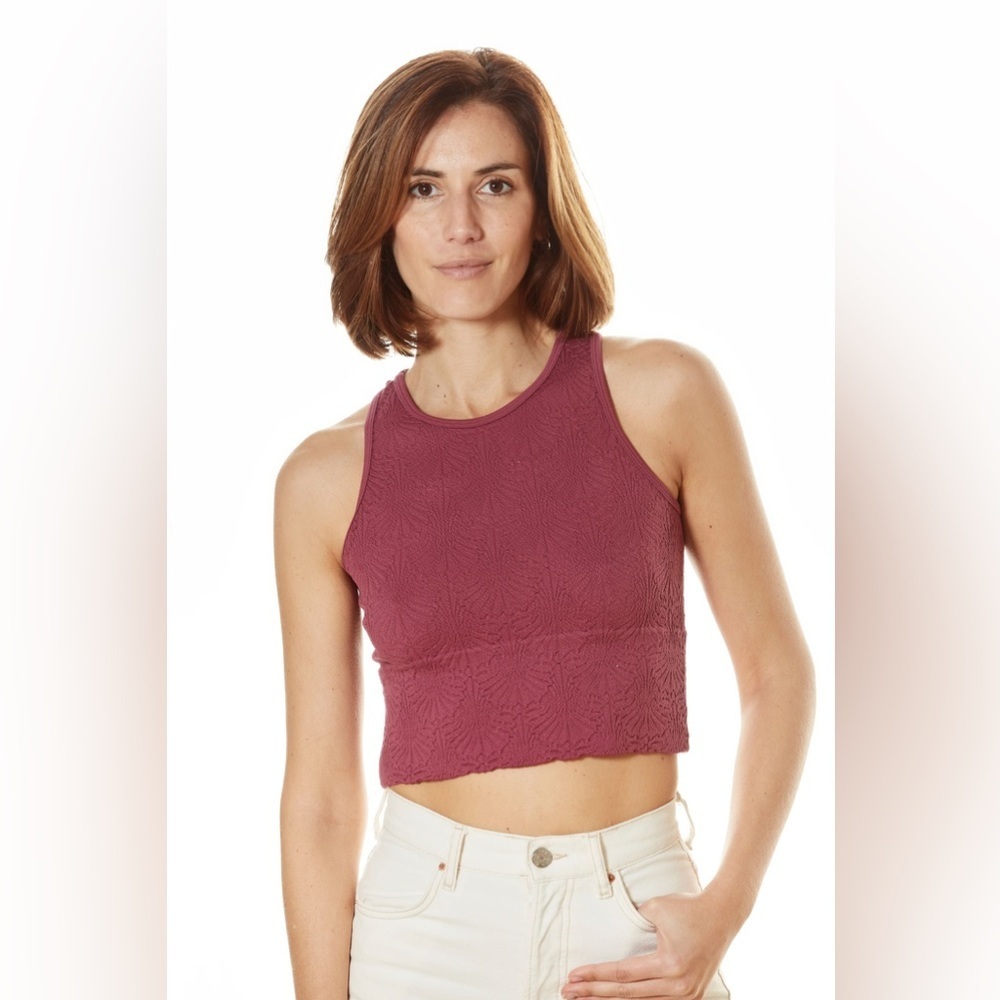 Fornia Women's Floral High Neck Crop Stretchy Tank Top Purple Size Medium/Large